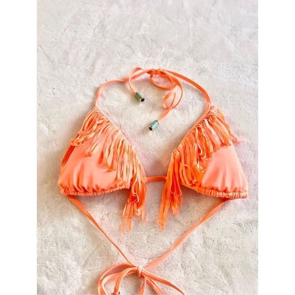 H&M bright coral orange color fringe bikini size 10￼